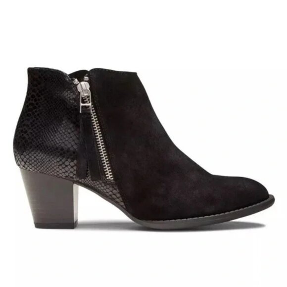 Vionic Black Anne Ortho Snake Print Leather/Suede Ankle Boots Size 9 - Picture 1 of 9